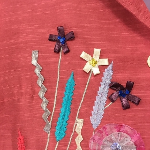 FLORAL Ribbon Art Appliqué Jacket  Rayon Cotton Blend Boho Bohemian NWOT - Picture 2 of 12